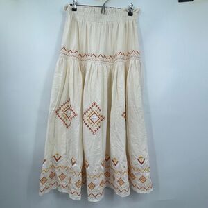 Miss Me Off White Southwestern Embroidered Tiered Cotton Midi Skirt Size Large
